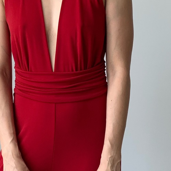 Deep V Neckline Jumpsuit RED - Picture 3 of 7